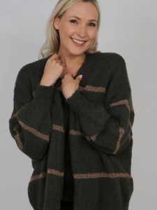 Metallic Stripe Cardigan - Khaki